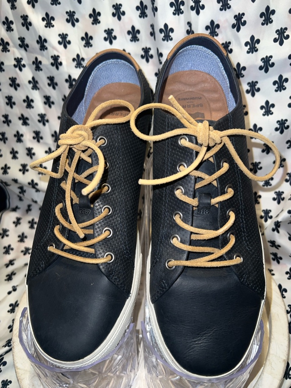 Sperry Men's Black Leather Sneaker with Tan Laces